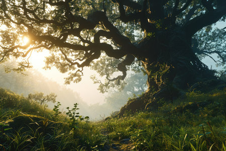 a large tree deep in the forest professional photographyの素材