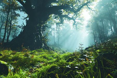 a large tree deep in the forest professional photographyの素材