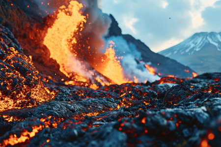 lava flow volcano eruption mountains professional photographyの素材