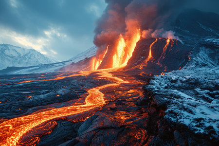 lava flow volcano eruption mountains professional photographyの素材