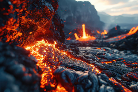 lava flow volcano eruption mountains professional photographyの素材