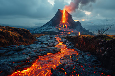 lava flow volcano eruption mountains professional photographyの素材