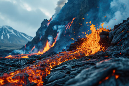 lava flow volcano eruption mountains professional photographyの素材