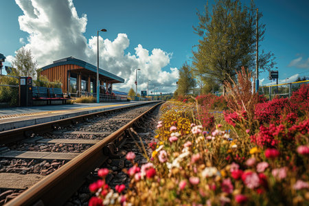 the long railroad on the train stations professional photographyの素材