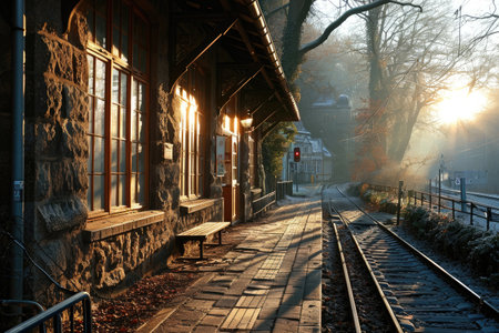 the long railroad on the train stations professional photographyの素材