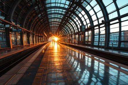the long railroad on the train stations professional photographyの素材