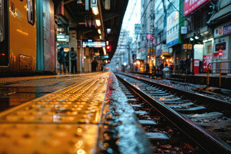 the long railroad on the train stations professional photographyの素材