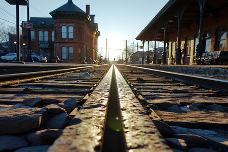 the long railroad on the train stations professional photographyの素材