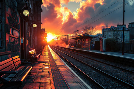 the long railroad on the train stations professional photographyの素材