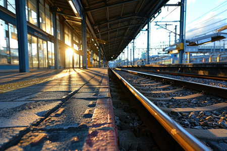 the long railroad on the train stations professional photographyの素材