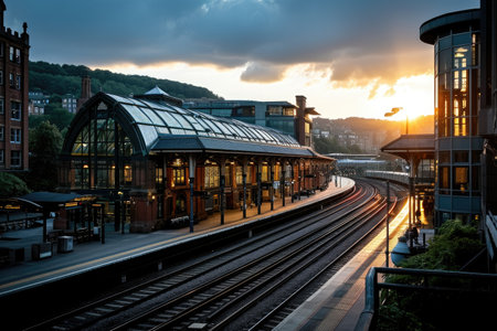 the long railroad on the train stations professional photographyの素材