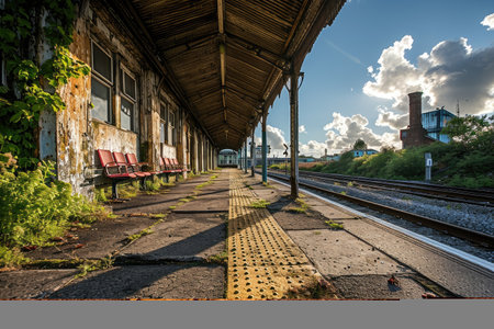 the long railroad on the train stations professional photographyの素材