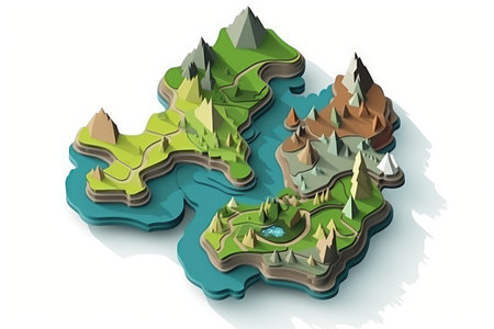 flat design 3d blank map of island with topography areaの素材