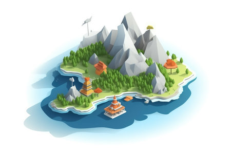 flat design 3d blank map of island with topography areaの素材