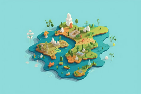 flat design 3d blank map of island with topography areaの素材