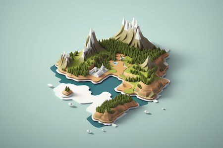 flat design 3d blank map of island with topography areaの素材