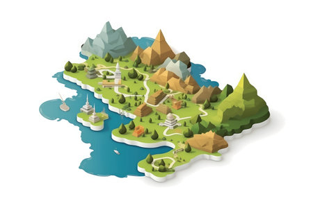 flat design 3d blank map of island with topography areaの素材