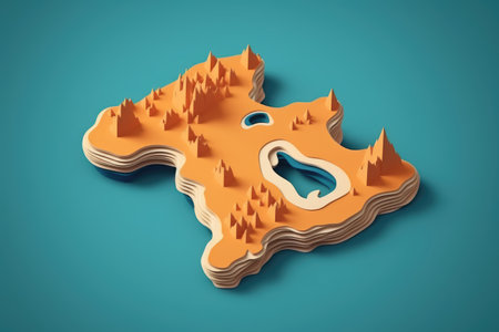 flat design 3d blank map of island with topography areaの素材
