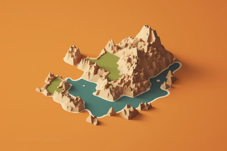 flat design 3d blank map of island with topography areaの素材