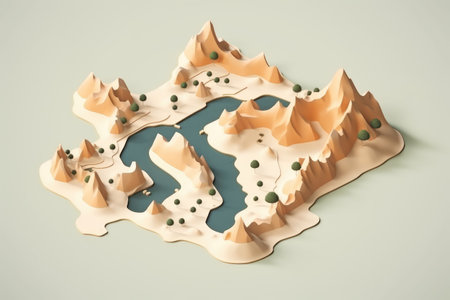 flat design 3d blank map of island with topography areaの素材