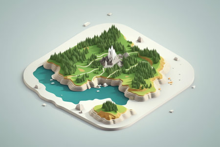 flat design 3d blank map of island with topography areaの素材