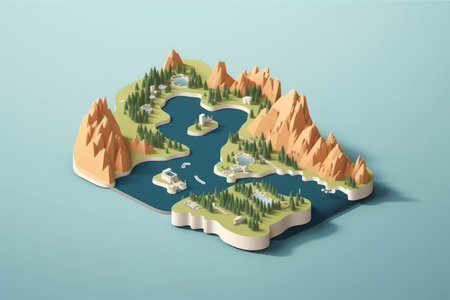 flat design 3d blank map of island with topography areaの素材