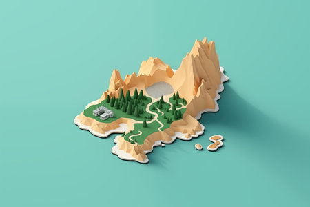 flat design 3d blank map of island with topography areaの素材