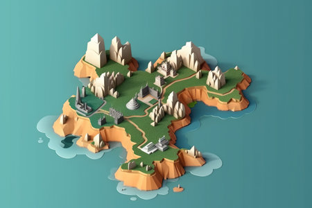 flat design 3d blank map of island with topography areaの素材