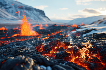 lava flow volcano eruption mountains professional photographyの素材