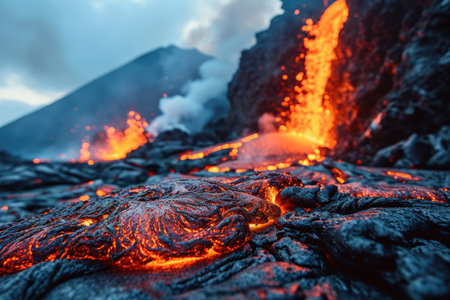 lava flow volcano eruption mountains professional photographyの素材