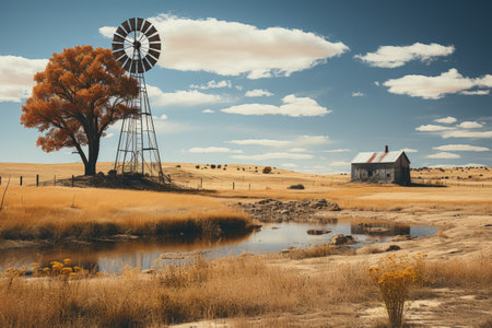 windmill in the grass field professional photographyの素材