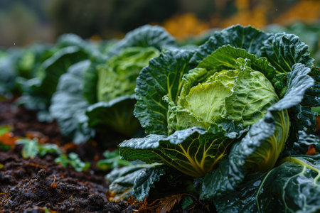 cabbages in the middle of the field professional photographyの素材