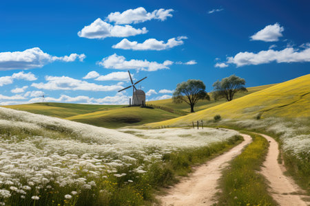 windmill in the grass field professional photographyの素材