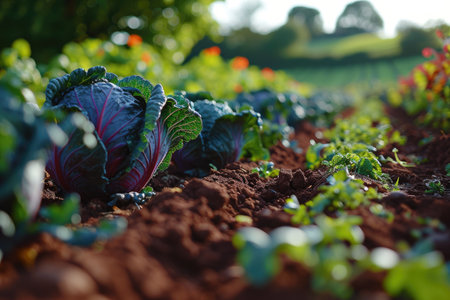 cabbages in the middle of the field professional photographyの素材