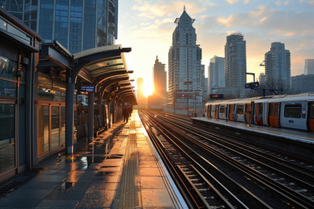 the long railroad on the train stations professional photographyの素材