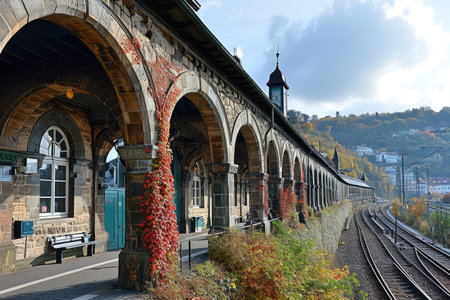 the long railroad on the train stations professional photographyの素材