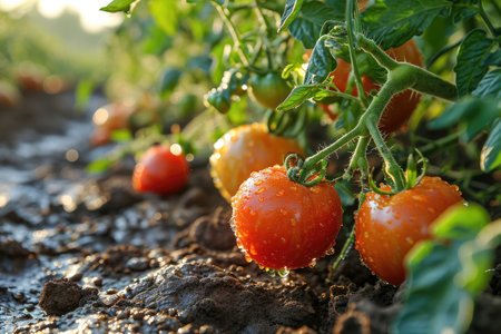 tomatoes in the middle of the field professional photographyの素材