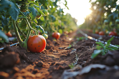 tomatoes in the middle of the field professional photographyの素材