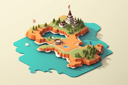 flat design 3d blank map of island with topography areaの素材
