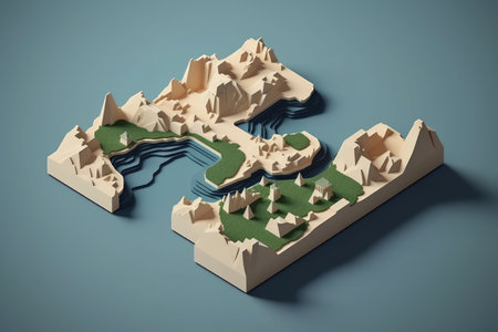 flat design 3d blank map of island with topography areaの素材
