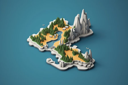 flat design 3d blank map of island with topography areaの素材