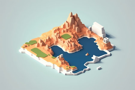 flat design 3d blank map of island with topography areaの素材