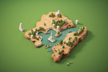 flat design 3d blank map of island with topography areaの素材