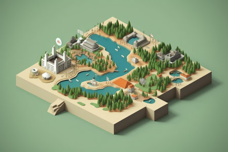 flat design 3d blank map of island with topography areaの素材
