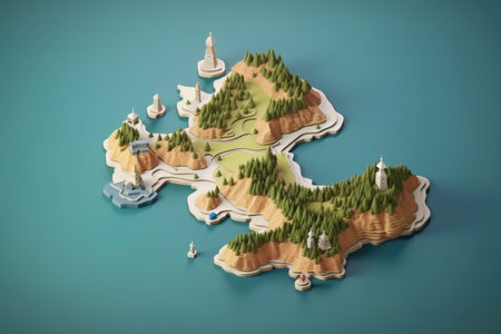 flat design 3d blank map of island with topography areaの素材