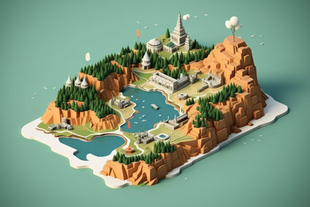 flat design 3d blank map of island with topography areaの素材