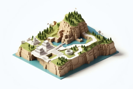 flat design 3d blank map of island with topography areaの素材