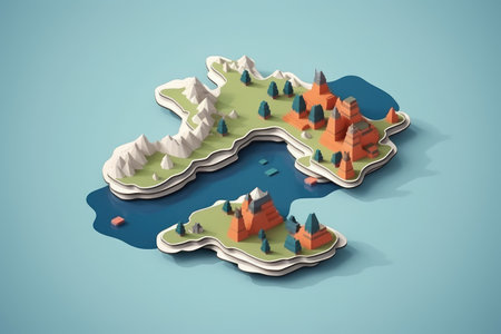 flat design 3d blank map of island with topography areaの素材
