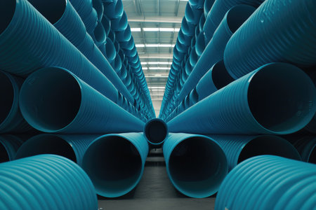 pipe in construction for plumbing or infrastructure projects in factory professional photographyの素材