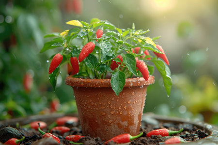chili pepper in the middle of the tree garden professional photographyの素材